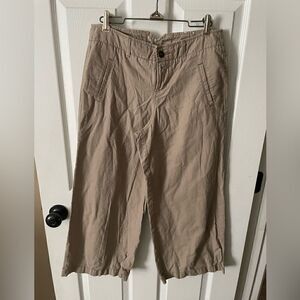 Women’s wide leg cropped khaki linen pants